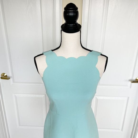 Loft 00P Baby Blue Scalloped Sleeveless Knee Length Dress - Picture 2 of 12